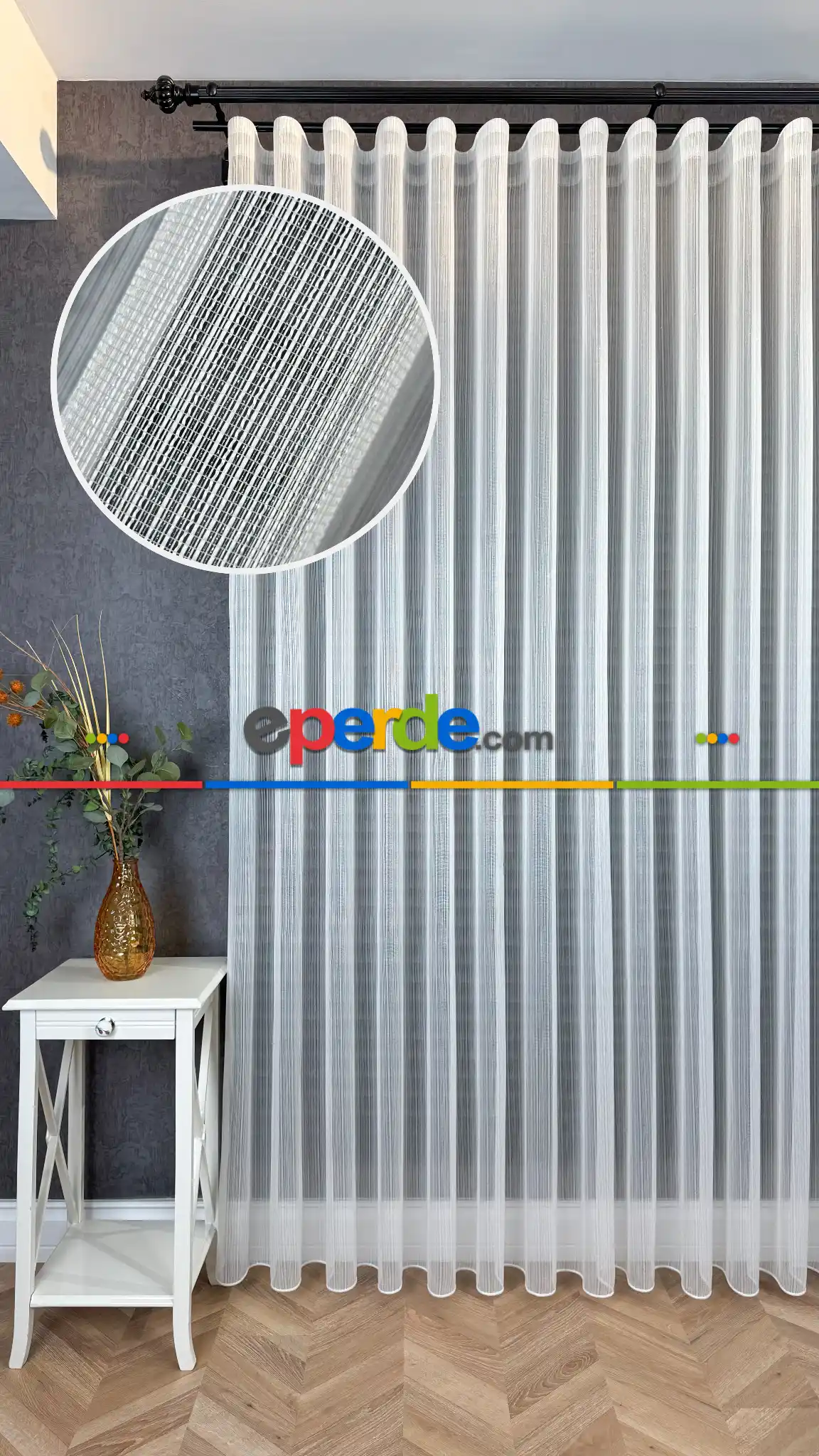 Vakko Simli Zincir Çizgili Tül Perde, Premium Seri Ağır Gramajlı