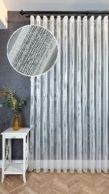 Vakko Simli Zincir Çizgili Tül Perde, Premium Seri Ağır Gramajlı