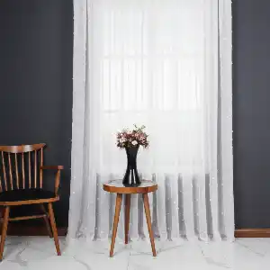 Ponpon Desenli Keten Düz Tül Perde Gramajlı