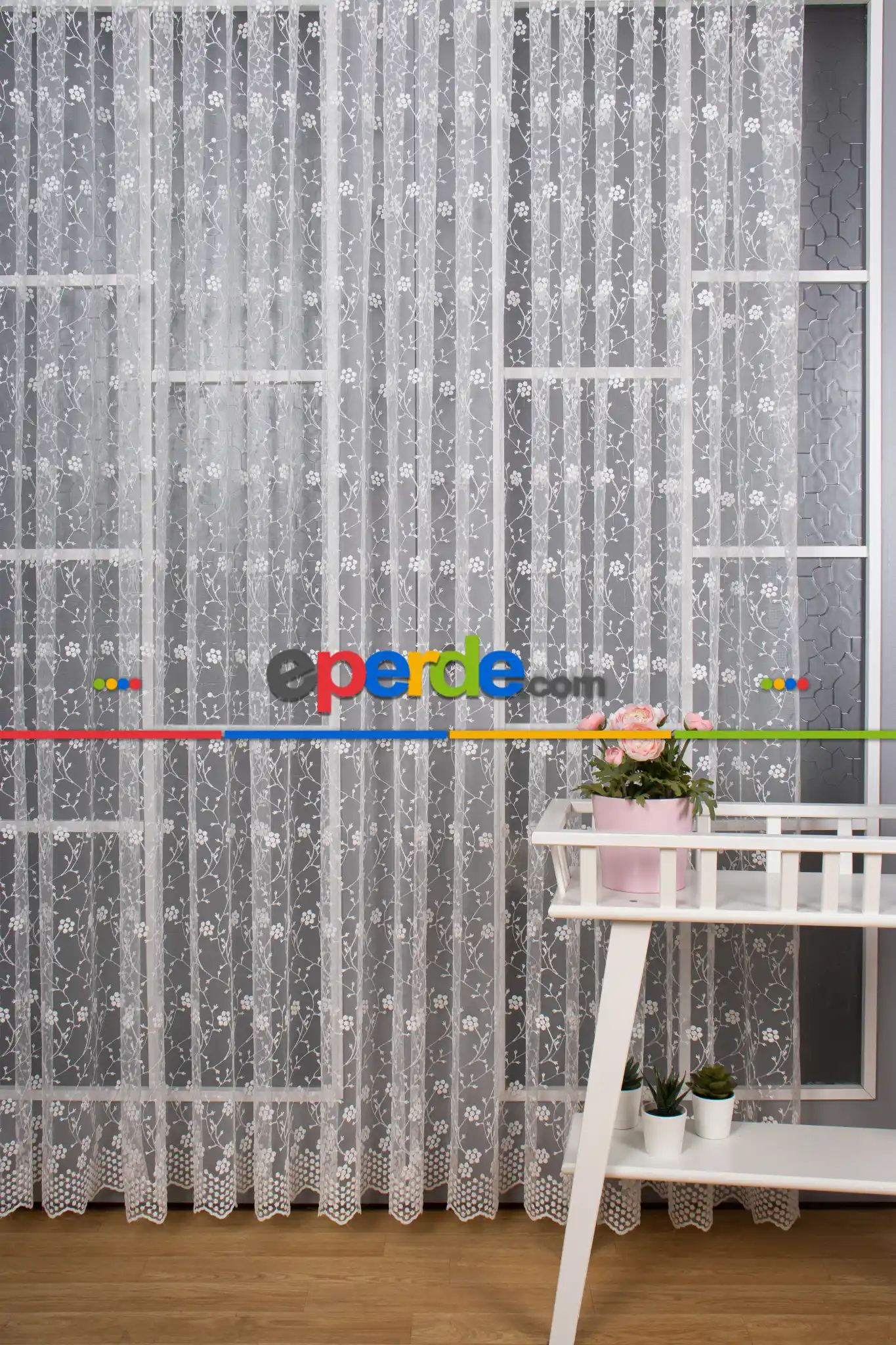 Salon Tül - Bahar Dalı Brode Işlemeli Tül Perde