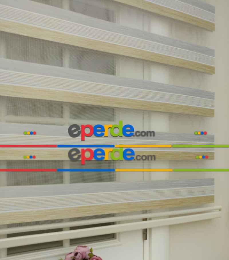 Elit Gri Krem Çizgili Bambu Zebra Perde