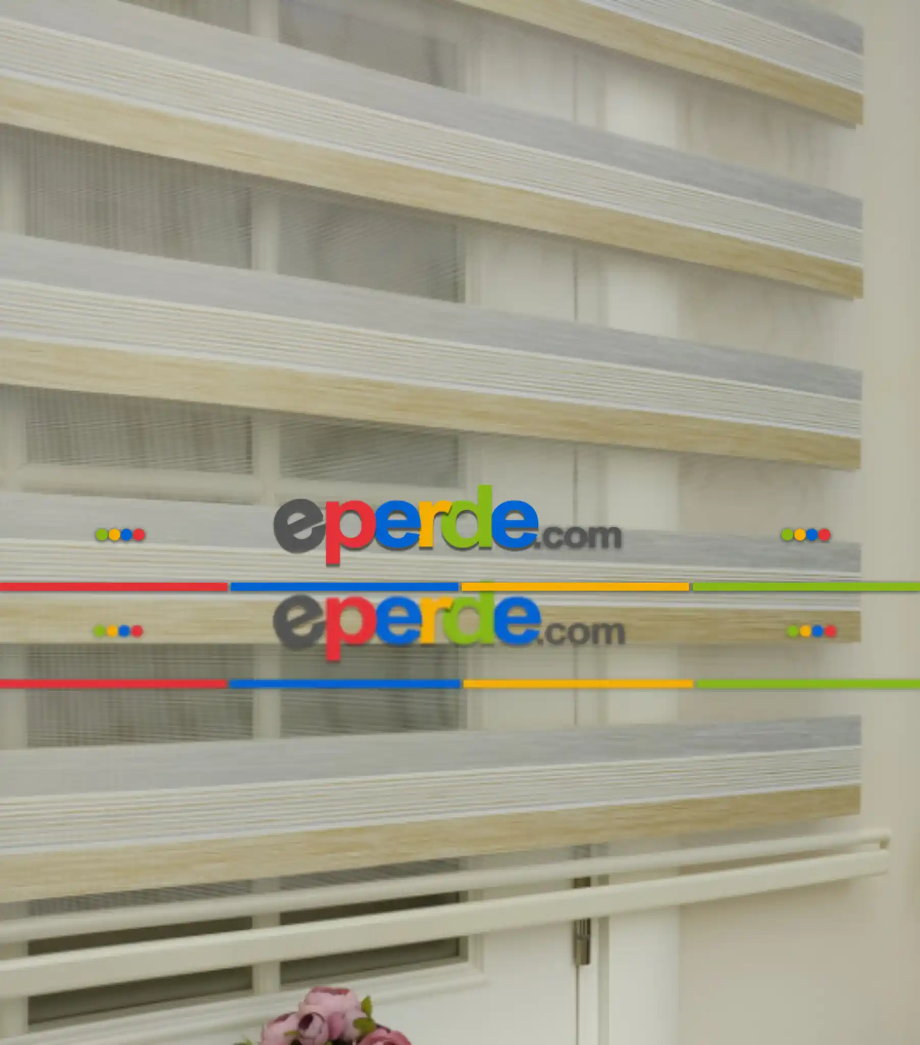 Elit Gri Krem Çizgili Bambu Zebra Perde