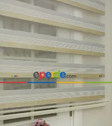 Oturma Odası - Elit Gri Krem Çizgili Bambu Zebra Perde