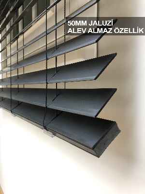 50mm Antrasit Ahşap Efektli Jaluzi Perde Alev Almaz Özellik- Antrasit