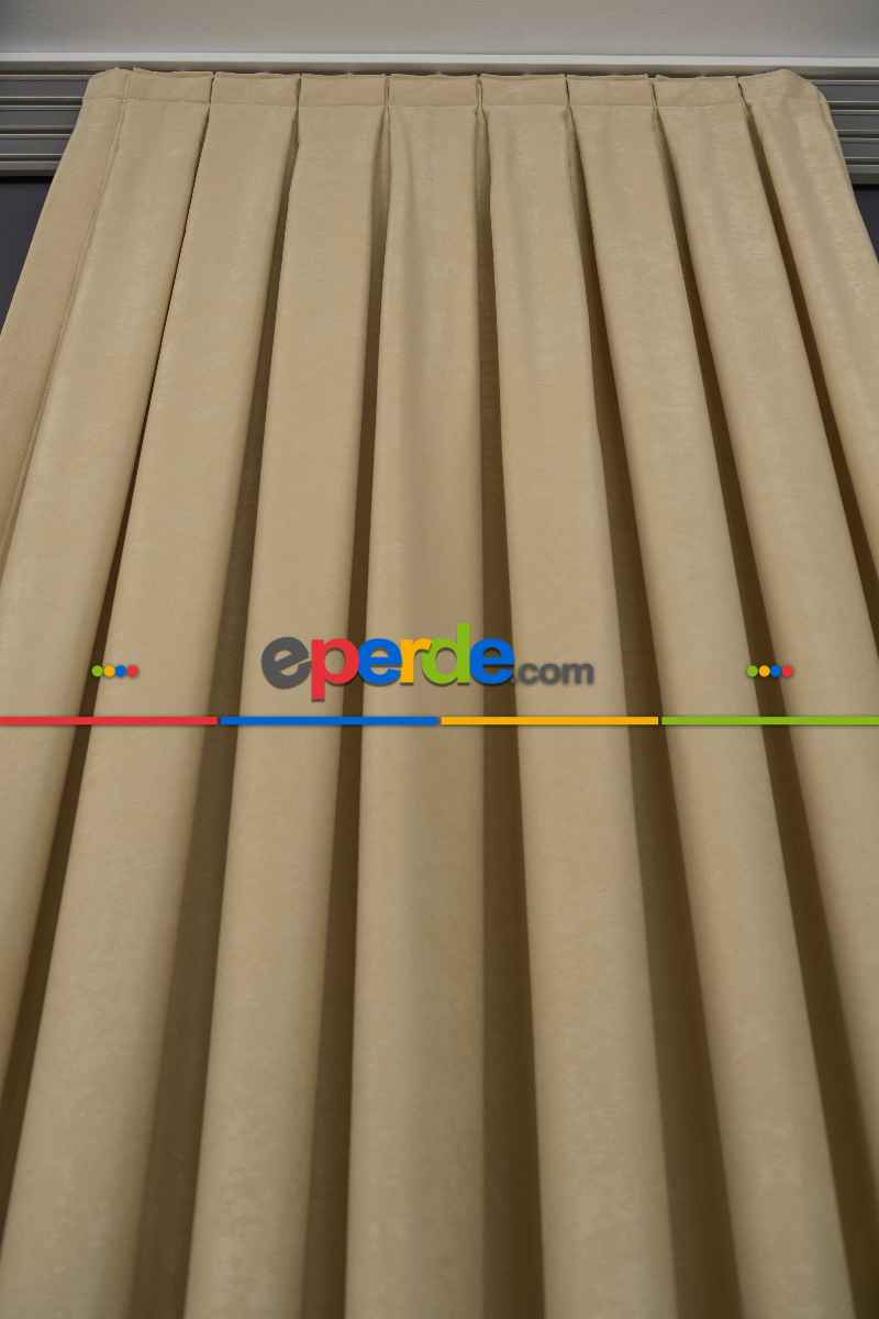 Salon - Soft Açık Bej Fon Perde Dökümlü Eni - Kum Beji