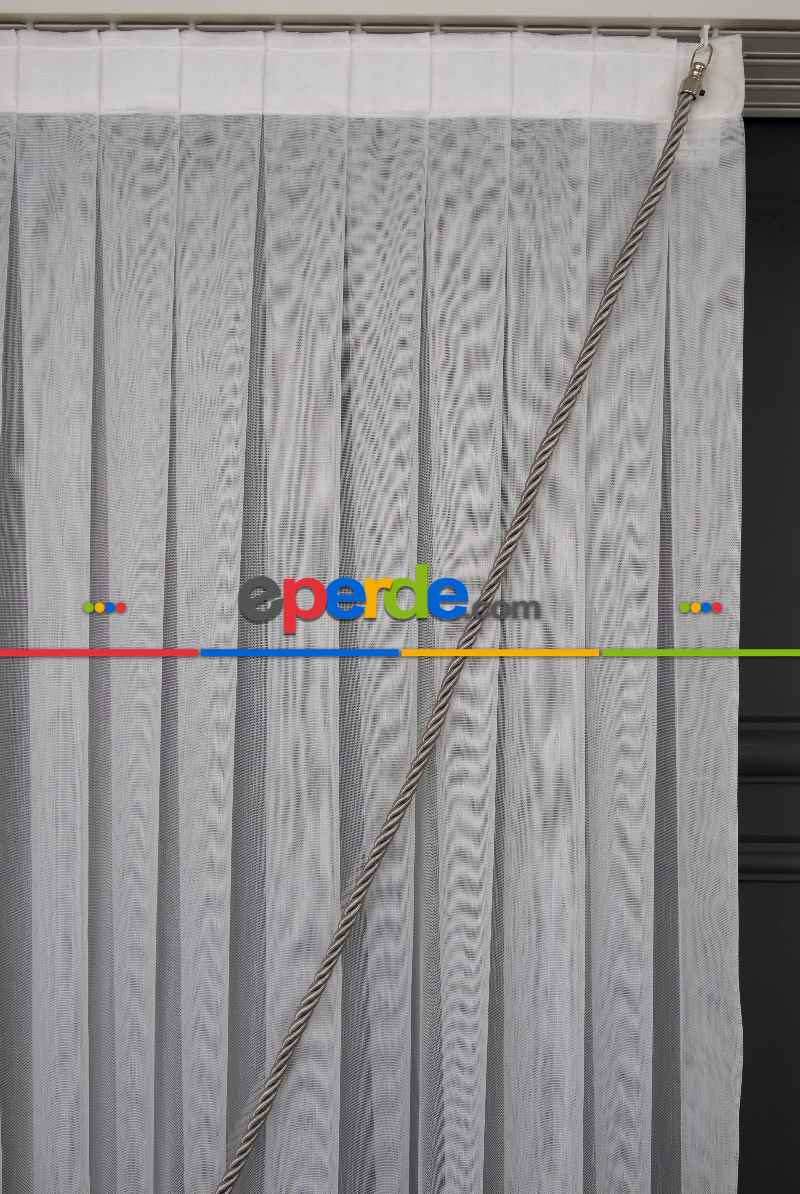 Salon Tül - Hafif Keten Yalancı Kruvaze - Tülden Fon - Halat İle Yana Toplamalı Tül - Kordon Toplama Tül - Çift Veya Tek Kanat - Aksesuar İlave Ücretlidir - Kurşunlu Tül