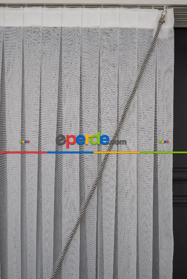 Hafif Keten Yalancı Kruvaze - Tülden Fon - Halat İle Yana Toplamalı Tül - Kordon Toplama Tül - Çift Veya Tek Kanat - Aksesuar İlave Ücretlidir - Kurşunlu Tül