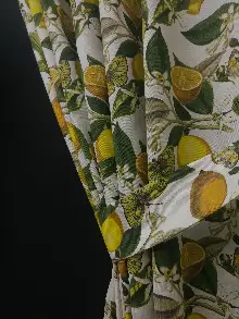 Mutfak Perdesi Kanat Fon Perde Lİmon Desenli- Yeşil