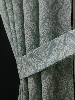 Damask Desenli Salon Odası Fon Perde- Turkuaz