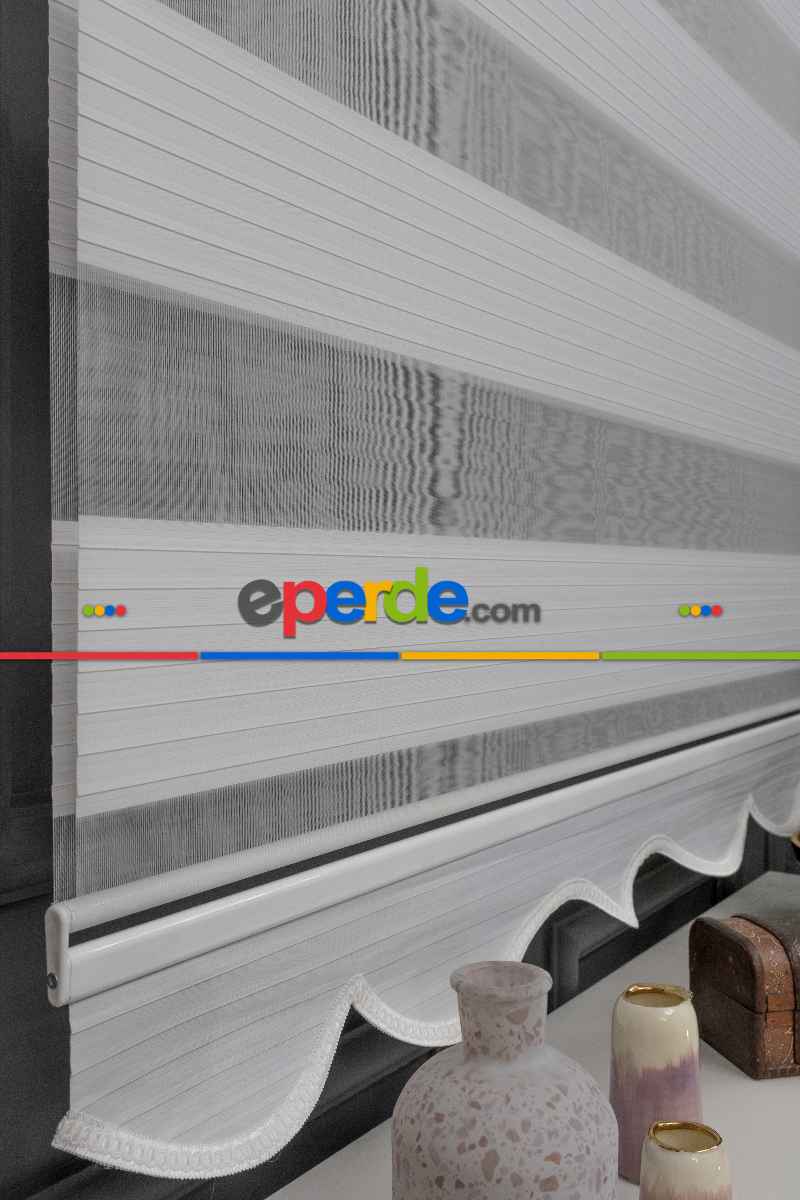 80x200 Hazır Ekru Geniş Plise Zebra Perde