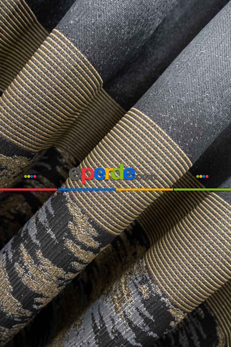 Antrasit Bejli Jakar Etek Pano Dökümlü Gramajlı Uygun Fiat Fon Perde (180)- Antrasit Bej