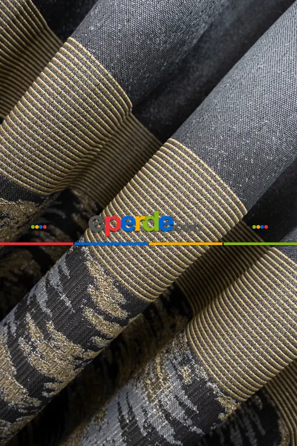 Yatak Odası - Antrasit Bejli Jakar Etek Pano Dökümlü Gramajlı Uygun Fiat Fon Perde (180)- Antrasit Bej