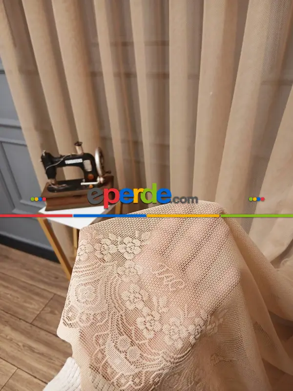 Salon - Taç Cemre Düz Örme Vizon Kırışmaz Ütü İstemez Tül Perde