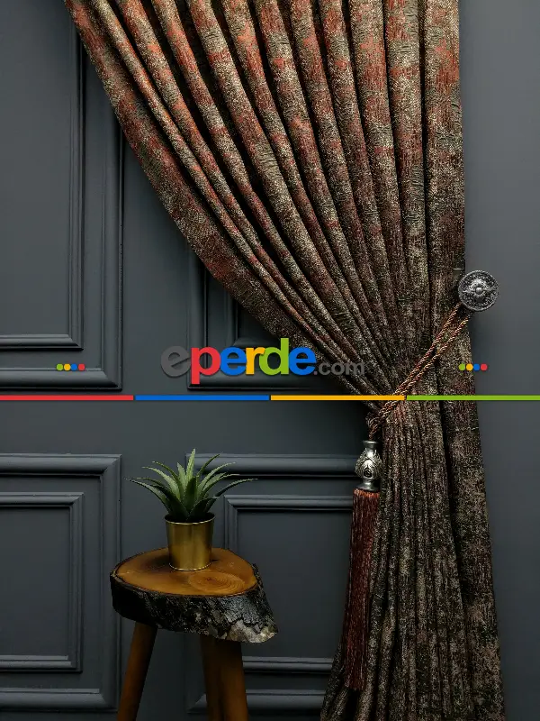 Modern Desenli Jakarlı Fon Perde Yeni Seri 401- Gri-füme-antrasit-füme-haki-kiremit Rengi