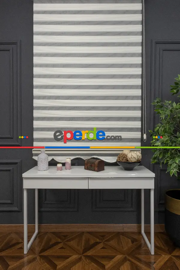 60x200 Hazır Krem Dar Plise Zebra Perde