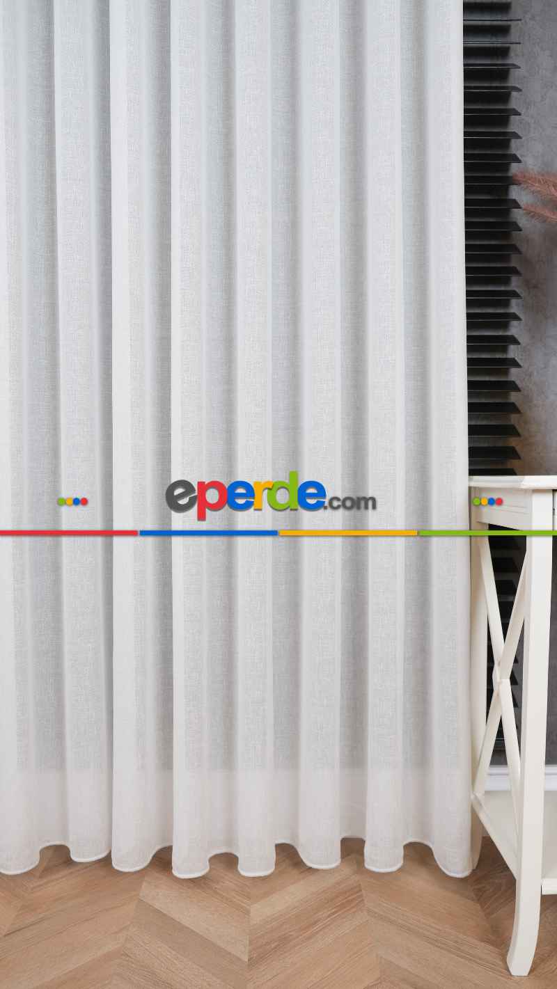 Ekru Düz Tül Perde, Ağır Gramajlı Premium Seri, Eteği Kurşunlu