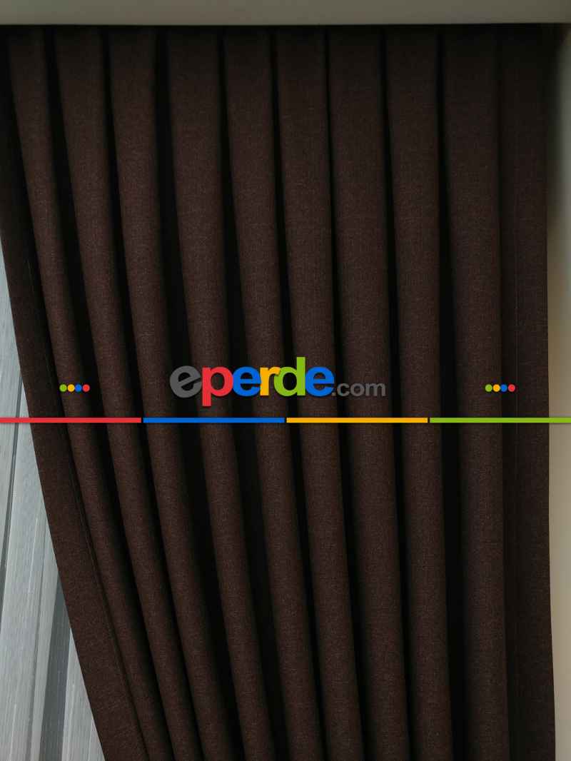 Keten Koyu Kahve Renk Düz Fon Perde- Kahve Koyu