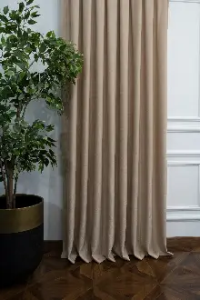 Salon - Soft Taş Rengi Fon Perde Dökümlü En - Taş Rengi