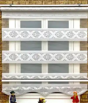 Gümüş Simli Damask Desenli 1. Kalite Zebra Stor Perde