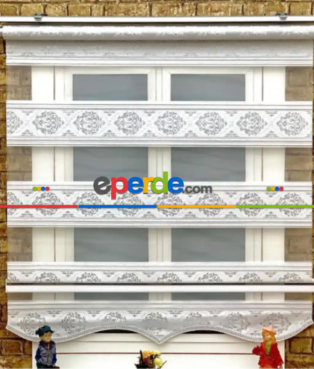 Gümüş Simli Damask Desenli 1. Kalite Zebra Stor Perde