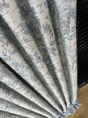 Patinedesenli Petrol Turkuaz Yeşili Desenli Jakar Fon Perde (285 En)- Gri-füme-antrasit-petrol Mavisi