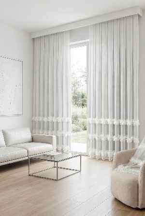 Bambu Zemin, Etek Püsküllü Tül Perde, Bambu Doğal Dokulu, Ekru