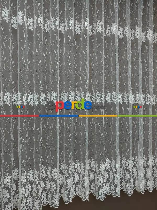 Brode İşlemeli Nakışlı Tül Perde Sarmaşık Desen 280- Ekru