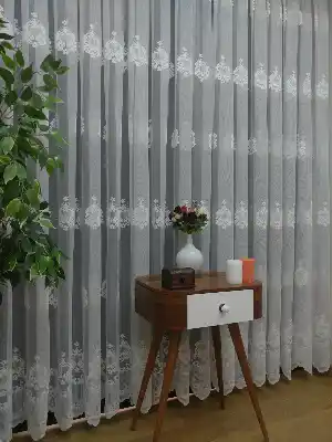 ( Orjinal ) Taç Damask Serpme Desen Salon Fransız Dantel Tül Perde & Kruvaze Perde- Krem