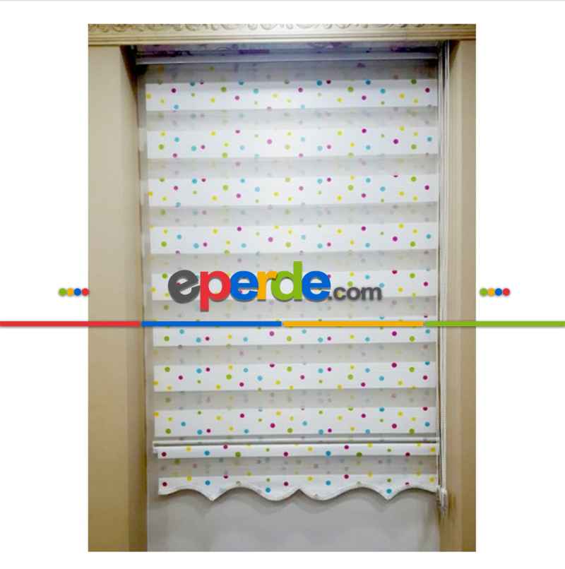 Renkli Puantiye Zebra Perde- Yeşil-mavi-sarı- Çok Renkli 3