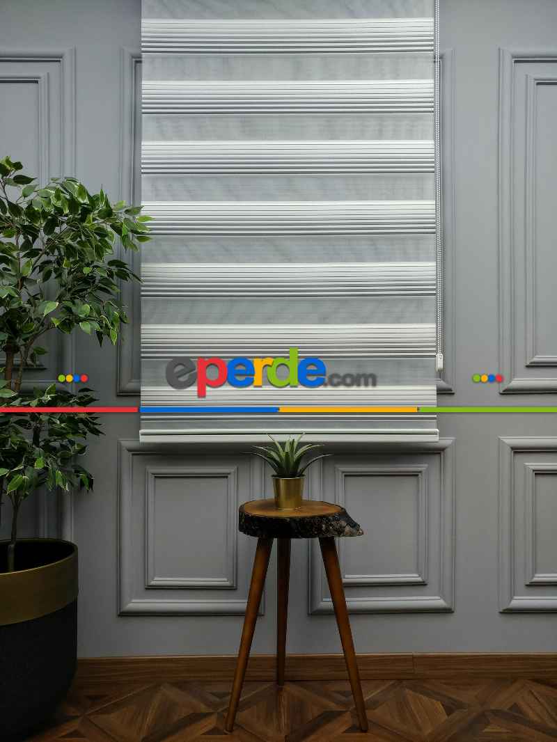 2025 Sezonu - Degrade Renk Geçişli Geniş Pileli (pilise) Zebra Perde- Gri