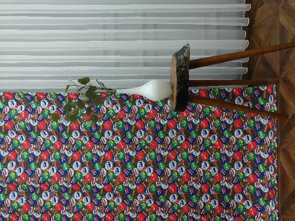 Pop-art Desenli Fon Perde Evm435 -p - Kumaşı Kalındır Duck Bezi Değildir.- Mavi-Kahve-Çok Renkli