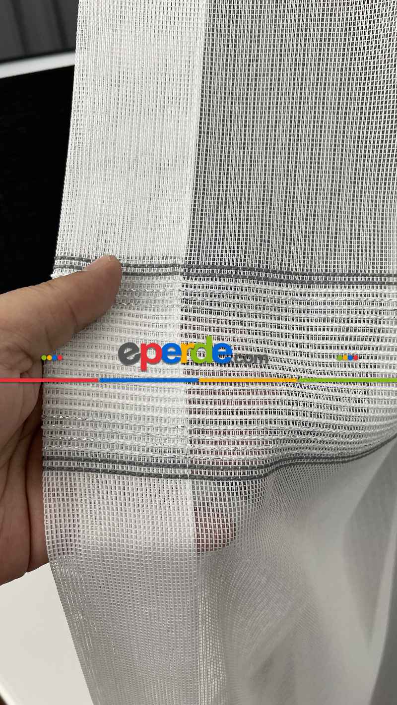 Oturma Odası - Premium Kalite Trend Perde Modelleri 2025 -enine Kumaş Bantlı Dokuma Tül Perde 03