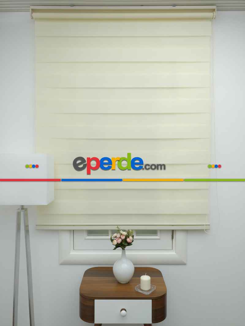 Krem Renk Bambu Zebra Perde (kalın Zeminli)- Krem