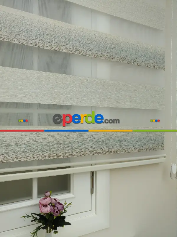 Renk Geçişli Bambu Jakar Zebra Perde- Krem-mavi Açık-kahve