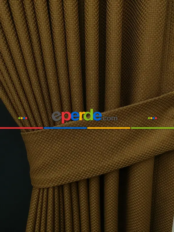 Kahve Hasır Düz Fon Perde