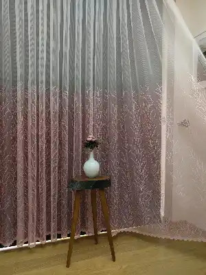 Konak Özel Seri Pembe Renk Degrade Geçişli Örme Tül Perde- Pembe Pudra Pembe-pudra