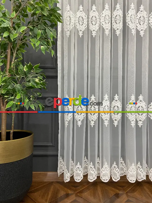 Pırıltı Zemin Nakışlı Tül- Ütü İstemez