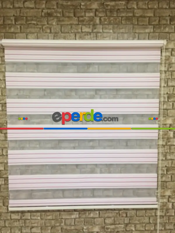 Pembe Krem Piliseli Zebra Perde- Çok Renkli 3