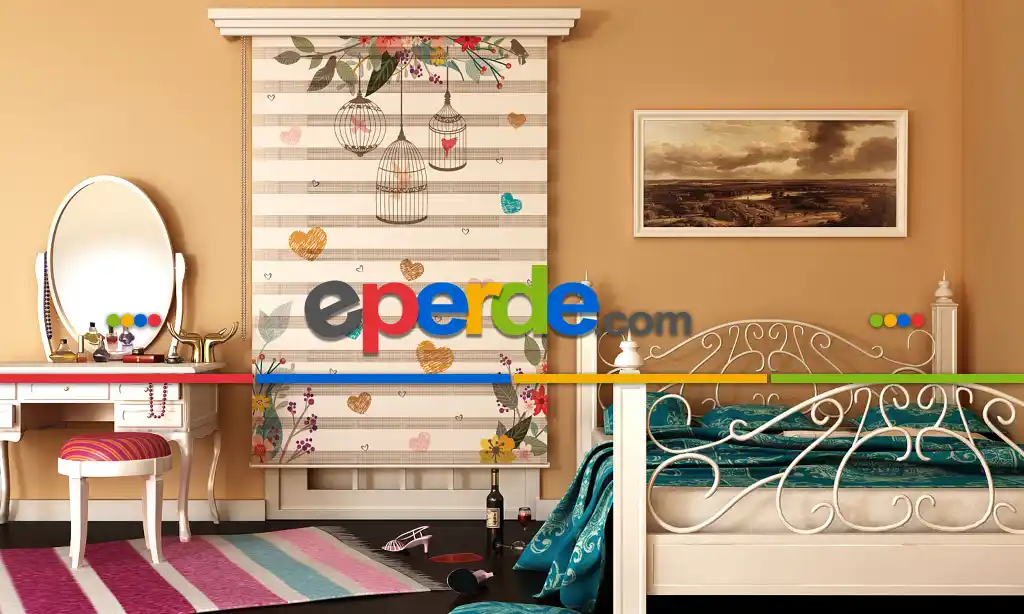 Yatak Odası English Home Dizayn- Baskılı Zebra Stor Perde-  Çok Renkli 2