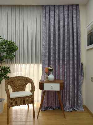 Patinedesenli Lila Koyu Renk Jakar Desenli Fon Perde- Lila Koyu Lila