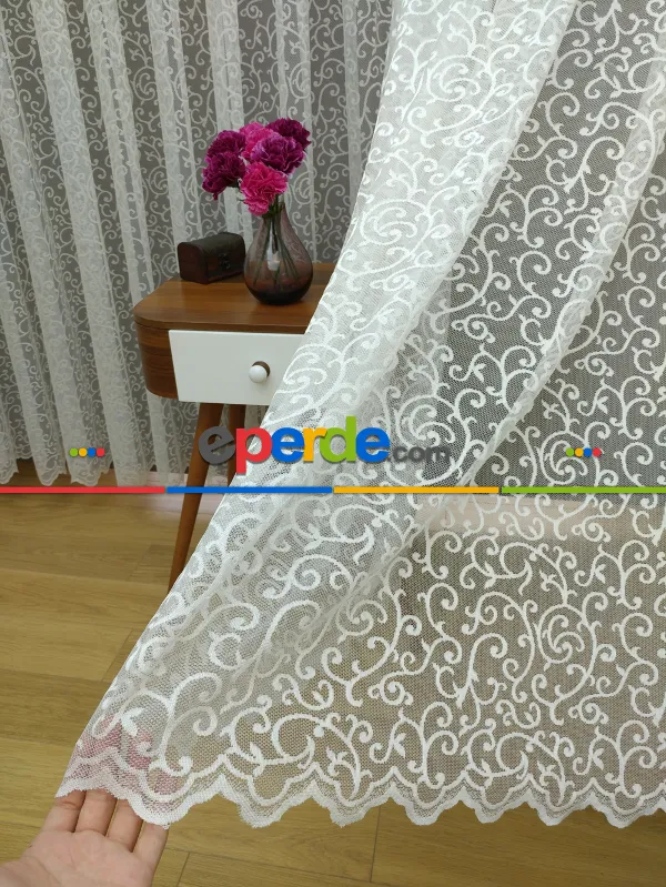 Kdk Örme Dantel Tül Perde- Krem