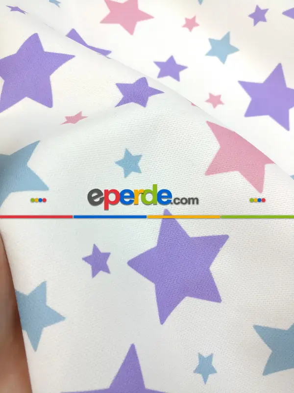 Soft Yıldızlar Kız & Erkek Bebek Odası Fon Perde ( Kalın Pamuklu Kumaş)- Mor-pembe Koyu-mavi Doymamış