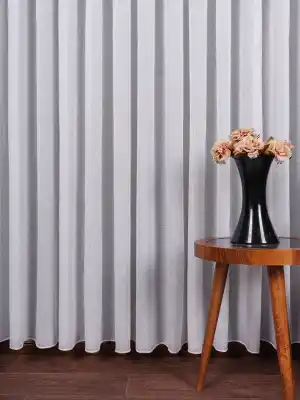 Hazel Beyaz-kahverengi Detaylı Keten Düz Tül Perde Gramajlı