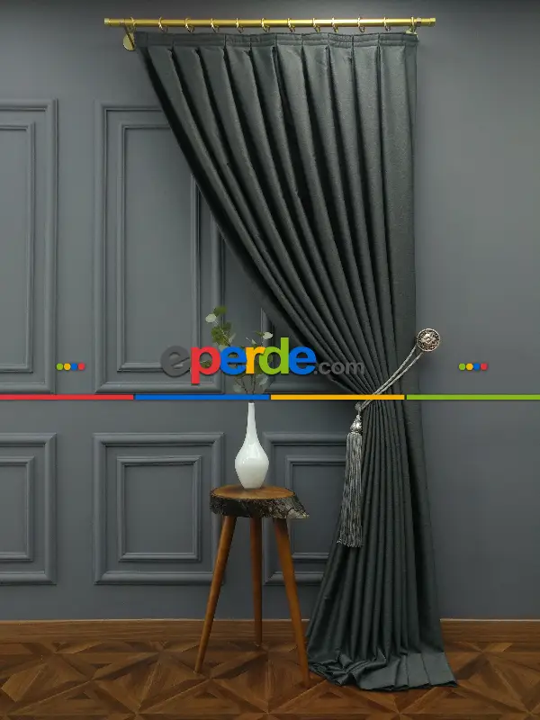 Yatak Odası - Salon Fon Perde - Modern Keten Görünümlü Işık Geçirmez Karatma Fon Perde 2021 Ikon- Füme