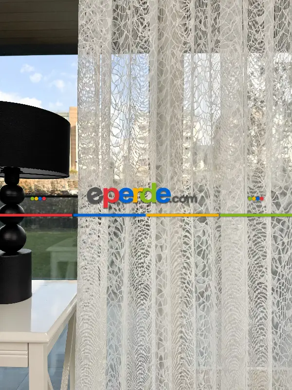 Salon - Fransız Dantel Örme Tül Perde, Desenli Ütü İstemeyen Tül