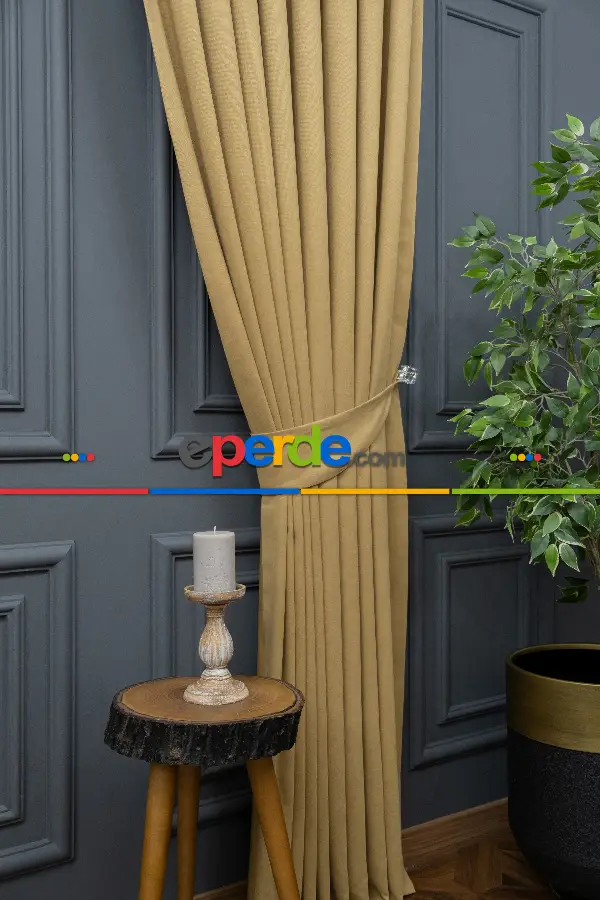 Bej Rengi Düz Fon Perde En Dökümlü Fon Perde 12490