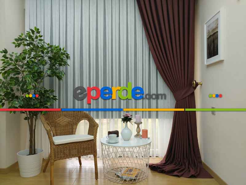 Keten Kahve Renk Düz Fon Perde