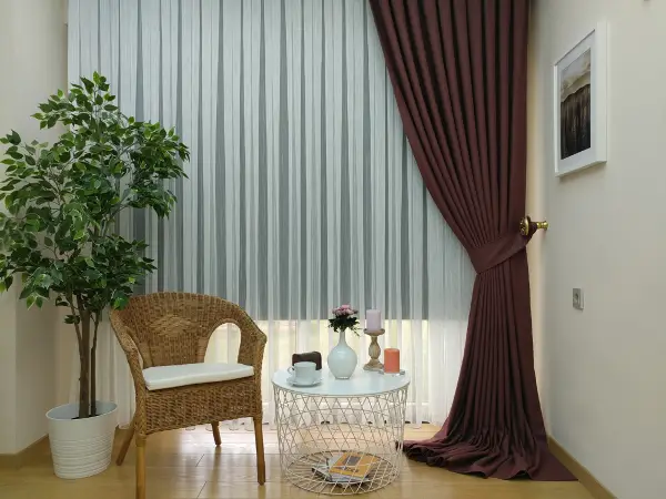 Salon Fon Perde - Keten Bordo Renk Düz Fon Perde- Kiremit Rengi