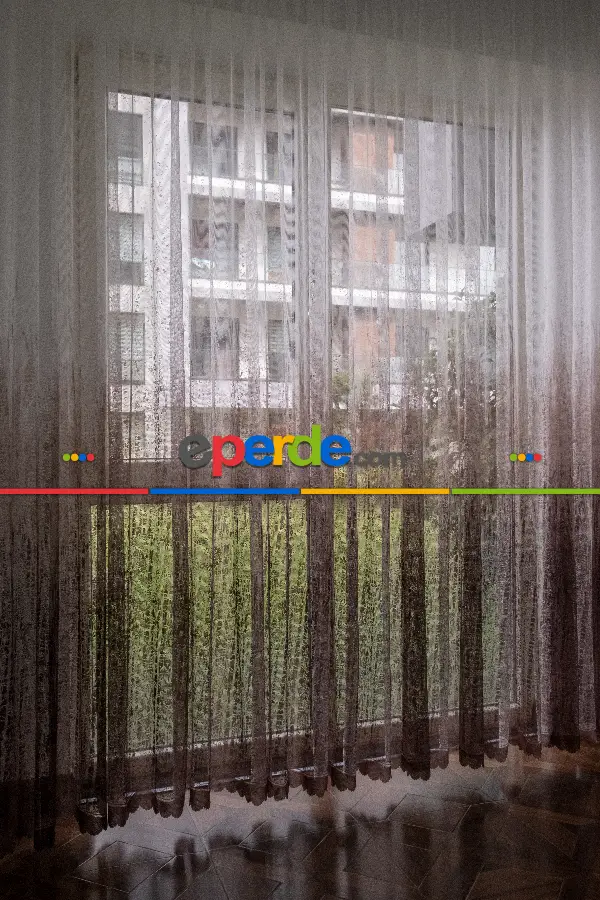 Yatak Odası - Modern Koyu Kahverengi Desenli Degrade Geçişli Örme Tül Perde Yüksek Kalite