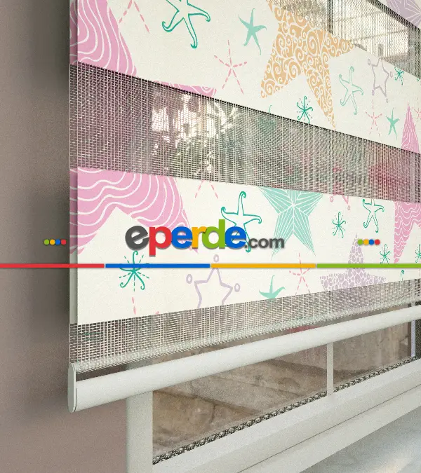 Yıldız Desenli Baskılı Zebra Perde- Çok Renkli